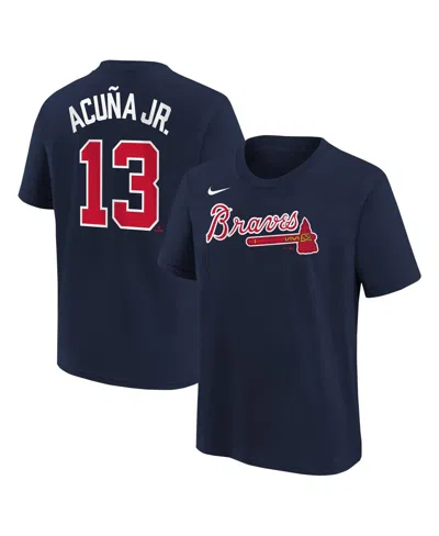 Nike Kids' Big Boys  Ronald Acuna Jr. Navy Atlanta Braves Home Player Name And Number T-shirt