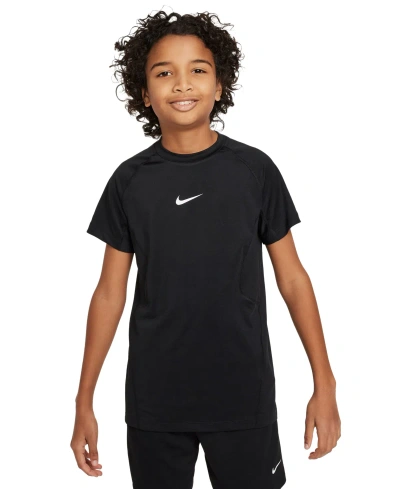 Nike Kids' Big Boys Pro Dri-fit Stretch Performance T-shirt In Black,white