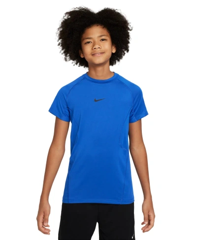 Nike Kids' Big Boys Pro Dri-fit Stretch Performance T-shirt In Game Royal,white