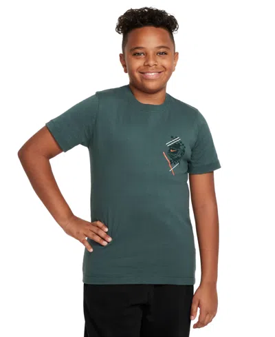 Nike Kids' Big Boys Sportswear Crewneck Cotton Graphic T-shirt In Vintage Green
