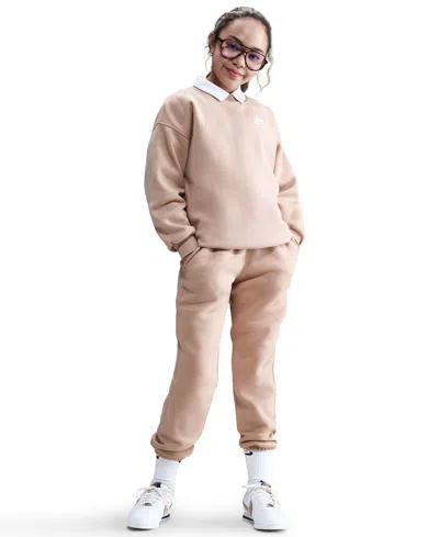 Nike Kids' Big Girls 7-16 Sportswear Club Fleece Oversized-fit Sweatshirt In Brown