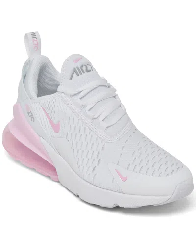 Nike Kids' Big Girls Air Max 270 Casual Sneakers From Finish Line In White,pink