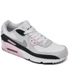Nike Big Girls Air Max 90 Ltr Casual Sneakers From Finish Line In White,grey