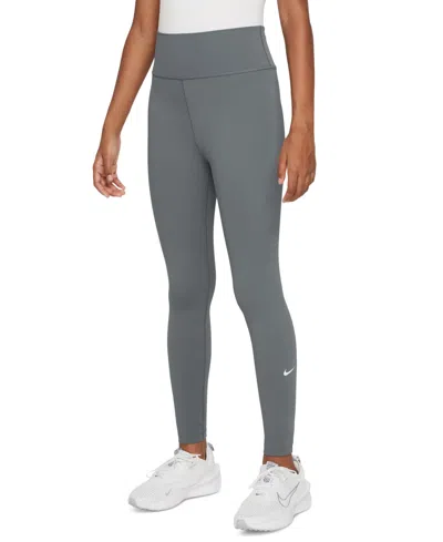Nike Kids' Big Girls One Dri-fit High-waisted Leggings In Smoke Grey,white
