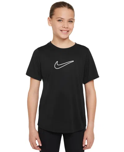Nike Kids' Big Girls' One Fitted Dri-fit Short-sleeve Top In Black,white