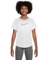 Nike Dri-fit One Big Kid Girls Crew Neck Short Sleeve Regular Fit Graphic T-shirt In White,black