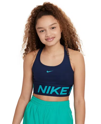 Nike Kids' Big Girls Pro Swoosh Dri-fit Sports Bra In Midnight Navy,dusty Cactus