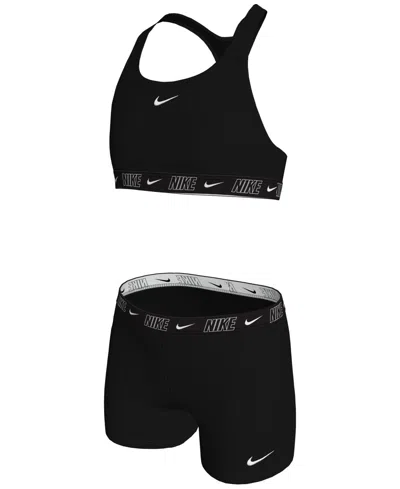Nike Kids' Big Girls Racerback Top & Shorts Swimsuit, 2 Piece Set In Black