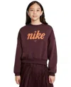 Nike Big Girls Sportswear Club Fleece Crew-neck Sweatshirt In Burgundy Crush,hot Punch