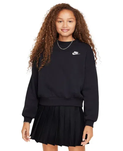Nike Kids' Big Girls Sportswear Club Fleece Crewneck Sweatshirt In Black,whit