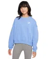 Nike Women's  Sportswear Club Fleece Girls' Boxy Crew-neck Sweatshirt In Rylpls,whi