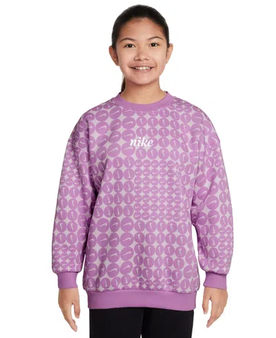 Nike Kids' Big Girls Sportswear Club Fleece Oversized Crewneck Sweatshirt In Pink