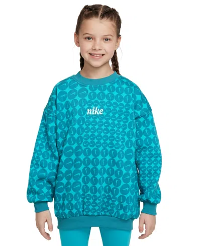Nike Kids' Big Girls Sportswear Club Fleece Oversized Crewneck Sweatshirt In Green