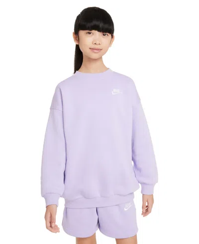 Nike Kids' Big Girls Sportswear Club Fleece Oversized-fit Sweatshirt In Hydrangeas,white
