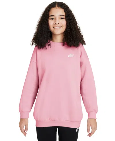 Nike Kids' Big Girls Sportswear Club Fleece Oversized-fit Sweatshirt In Pink