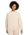Nike Kids' Big Girls Sportswear Club Fleece Oversized-fit Sweatshirt In Sanddrift/white