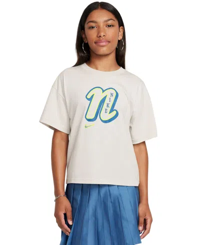 Nike Big Girls' Sportswear Cotton Crewneck T-shirt In Light Bone
