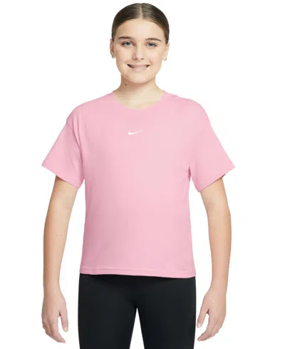 Nike Kids' Big Girls Sportswear Essential Cotton Swoosh Logo T-shirt In Pink