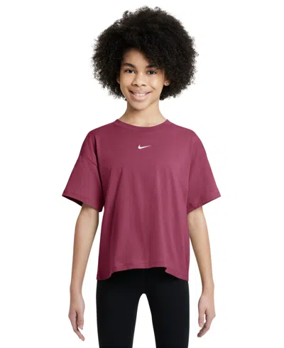 Nike Kids' Big Girls Sportswear Essential Cotton Swoosh Logo T-shirt In Pink