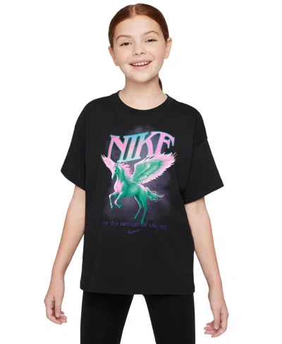 Nike Kids' Big Girls Sportswear Graphic Cotton T-shirt In Black