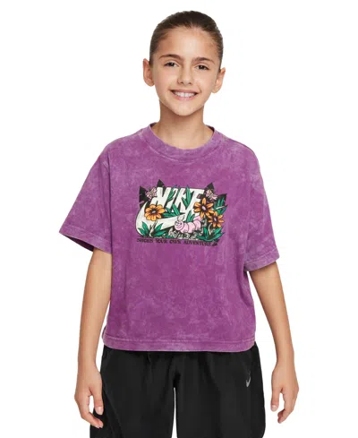 Nike Kids' Big Girls Sportswear Graphic-print Cotton T-shirt In Viotech