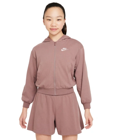 Nike Kids' Big Girls Sportswear Jersey-knit Full-zip Hoodie In Smkymv,plt