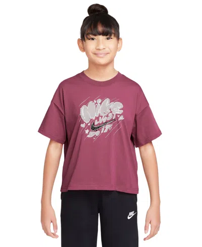 Nike Kids' Big Girls Sportswear Just Do It Graphic Cotton T-shirt In Pink