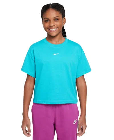 Nike Kids' Big Girls Sportswear Swoosh Logo T-shirt In Blue