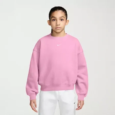 Nike Big Kid Girls Crew Neck Fleece Long Sleeve Sweatshirt In Pink