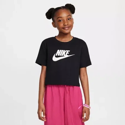 Nike Big Kid Girls Crew Neck Short Sleeve Regular Fit Graphic T-shirt In Black