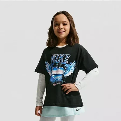 Nike Big Kid Girls Crew Neck Short Sleeve Regular Fit Graphic T-shirt In Black