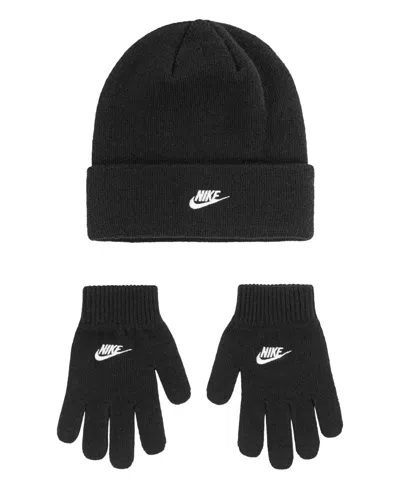 Nike Big Kids Club Beanie And Gloves Set In Black