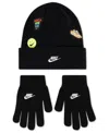 Nike Big Kids 2-piece Patch Peak Beanie And Gloves Set In Black