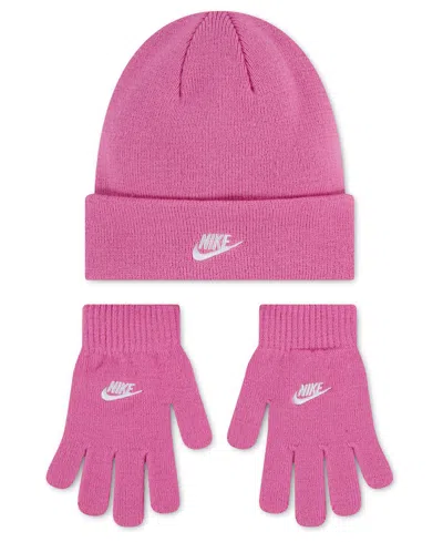Nike Big Kids 2-piece Club Beanie And Gloves Set In Pink