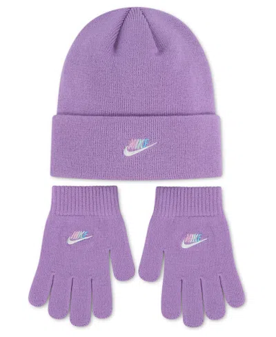 Nike Big Kids 2-piece Club Beanie And Gloves Set In Purple