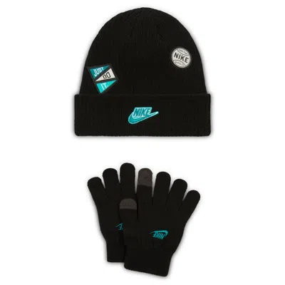 Nike Big Kids' 2-piece Multisport Peak Beanie Set In Black