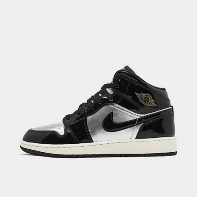 Nike Jordan Big Kids' Air Retro 1 Mid Se Casual Shoes In Black/metallic Gold/metallic Silver/sail