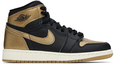 Nike Big Kids Black & Gold Air Jordan 1 High Og Sneakers In Black/metallic Gold-