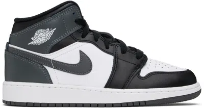 Nike Big Kids Black & Gray Air Jordan 1 Mid Sneakers In Black/iron