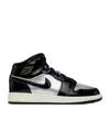 Nike Big Kids Black & Silver Air Jordan 1 Mid Se Sneakers In Black/metallic Silver/sail Color/metallic Gold