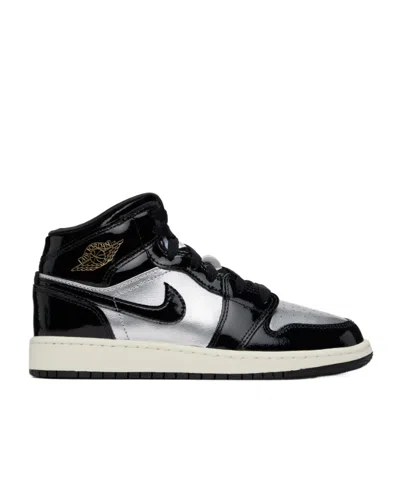 NIKE BIG KIDS BLACK  SILVER AIR JORDAN 1 MID SE SNEAKERS