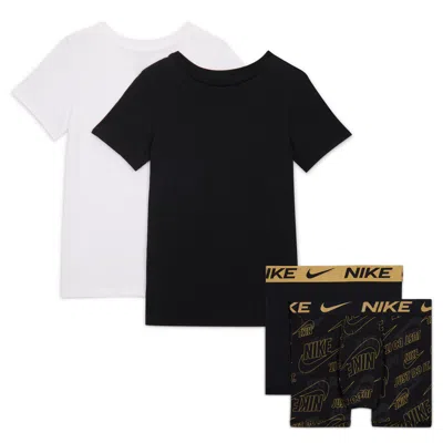 Nike Big Kids' Boxer Briefs And Undershirts 4-piece Set In Black