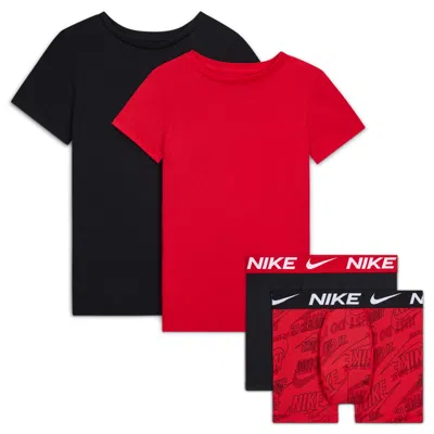 Nike Big Kids' Boxer Briefs And Undershirts 4-piece Set In Red