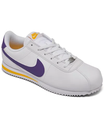 Nike Big Kids Cortez Casual Sneakers From Finish Line In White,purple