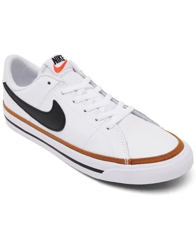 Nike Little Kids Court Legacy Adjustable Strap Closure Casual Sneakers From Finish Line In White,black
