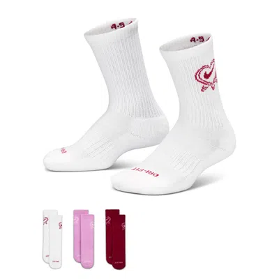 Nike Big Kids' Dri-fit V-day Crew Socks (3 Pairs) In White