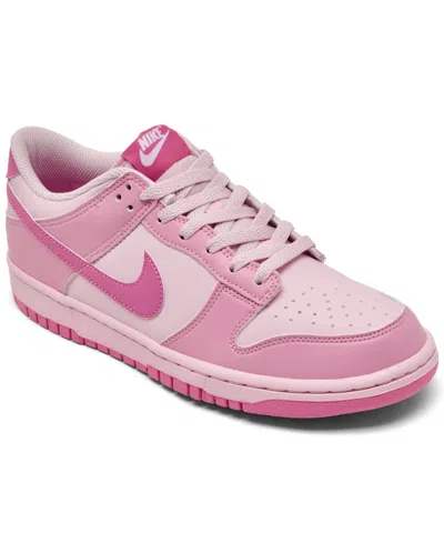 Nike Big Kids' Dunk Low Lifestyle Sneakers From Finish Line In Pink,white