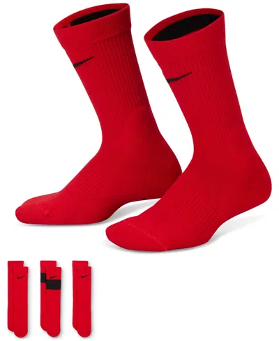 Nike Big Kids Elite Basketball Crew Socks, Pack Of 3 In University Red,black