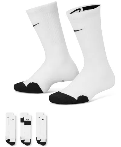 Nike Big Kids Elite Basketball Crew Socks, Pack Of 3 In White