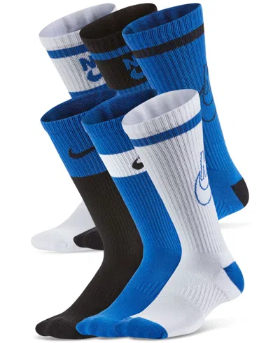 Nike Big Kids Everyday Cushioned Crew Socks, Pack Of 6 In Multicolor Blue